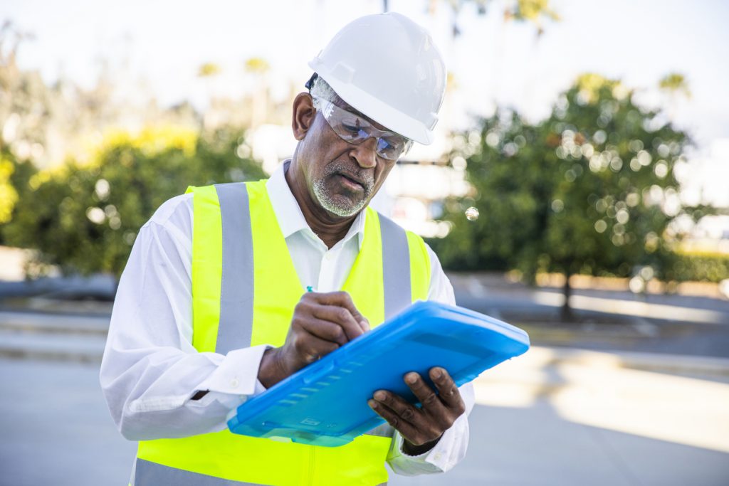 Senior Black Man Construction Manager Inspection