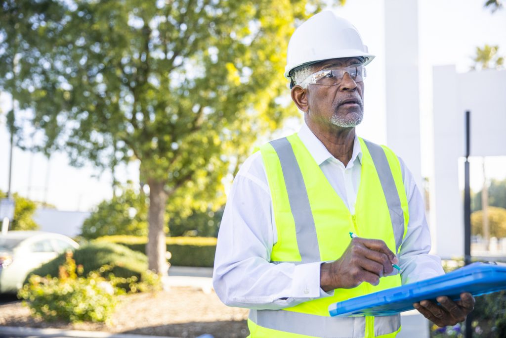 Senior Black Man Construction Manager Inspection